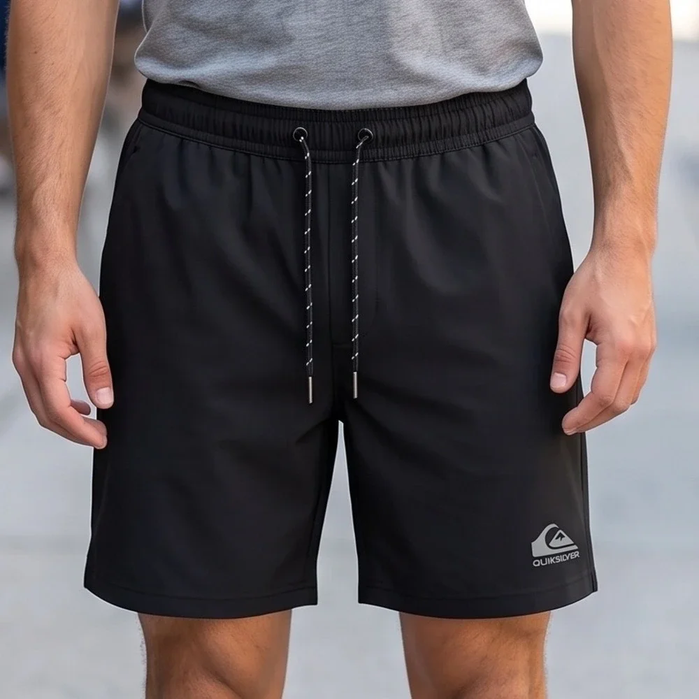 Quiksilver DryFlight Mens Black Active Training Shorts Zipper Pockets EQYFB03093